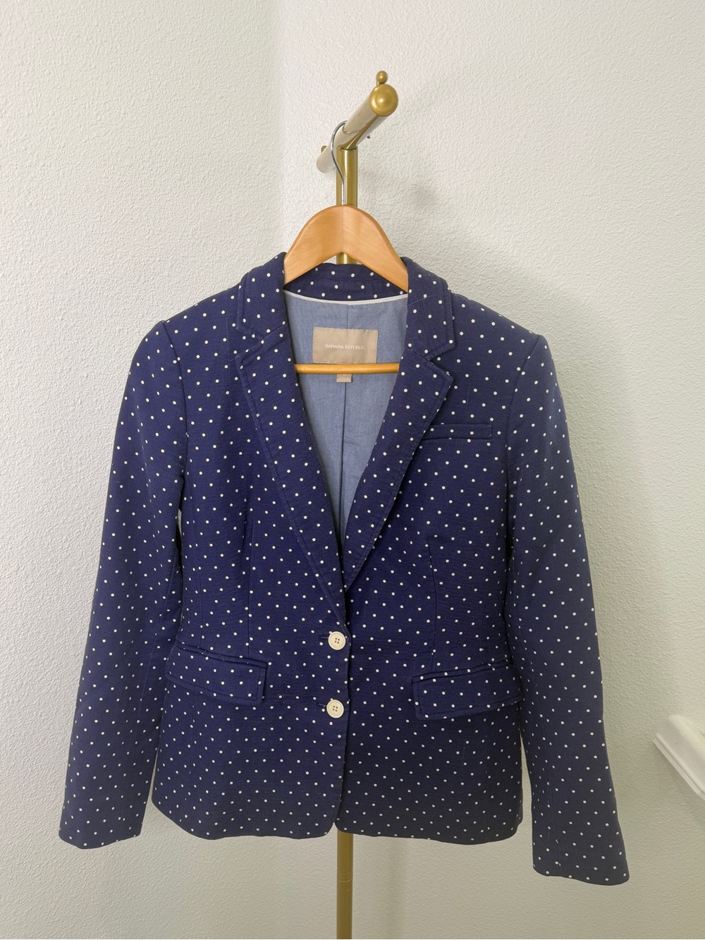 Banana Republic Night Sky Navy White Polka Dot Tailored Blazer Jacket 6